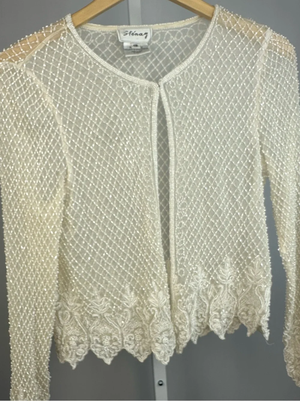 Vintage Sténay Silk Beaded Pearl Sequin Jacket Bridal Wedding Ivory 12